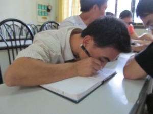 Visually impaired students are trained in classroom subjects in their training to become licensed professional massage therapists.