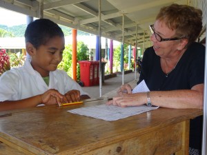 Dorothy Forbes having success with a Takitumu School student