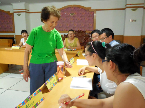 Nancy working with the teachers