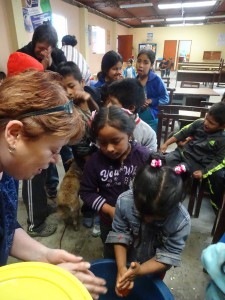 Deborah Chaney teaching handwashing in Alto Progreso