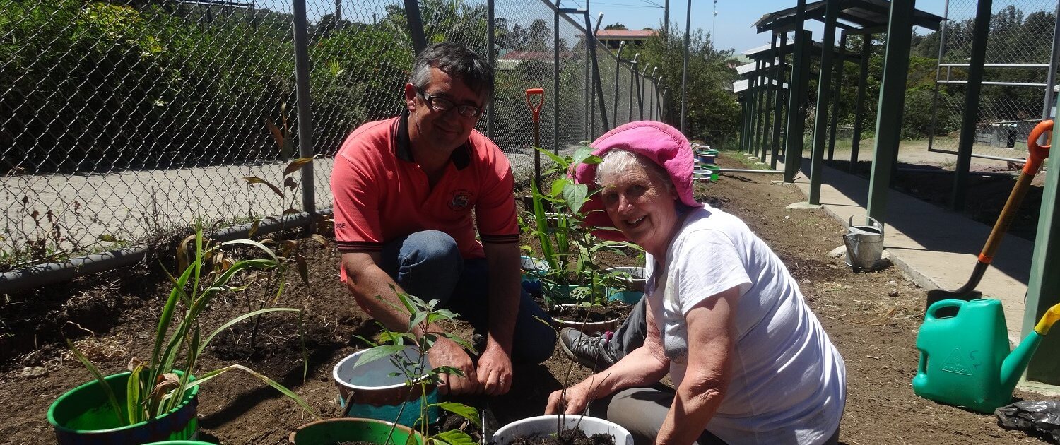 Global Volunteers planting with teachers in Costa Rica
