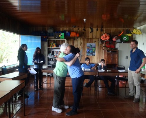 Global Volunteer Barb Chase saying goodbye at high school in Costa Rica