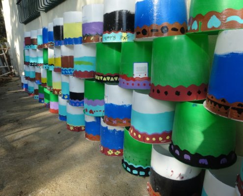 Our painted ice cream buckets for planting on campus