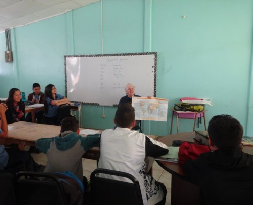 Global Volunteer Sharon in conversational English classes with students in Costa Rica