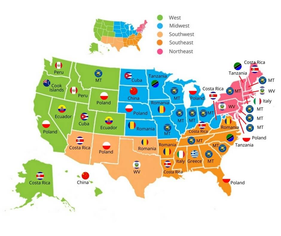 Popular volunteer location - USA map