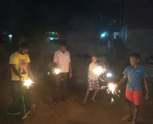 Diwali festival in India - children with firecrackers