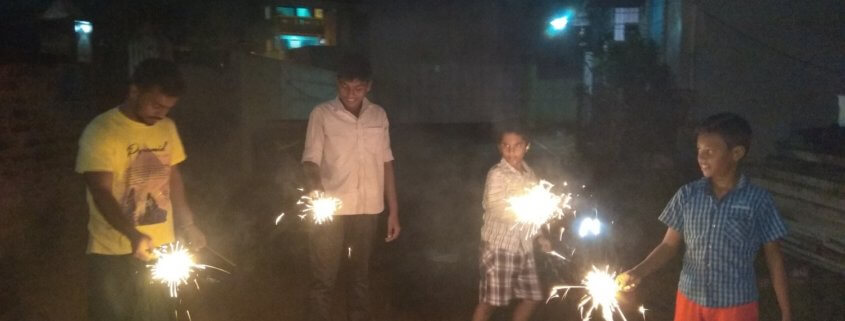 Diwali festival in India - children with firecrackers
