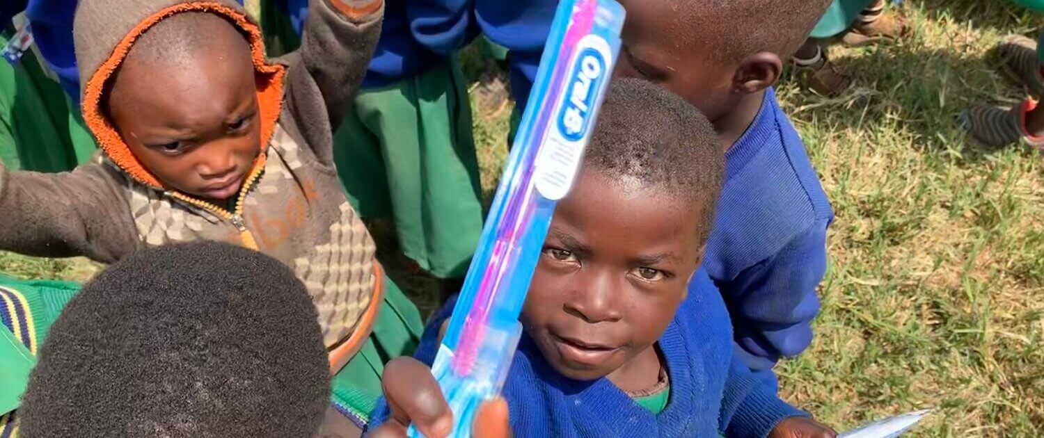 Happy with his toothbrush!