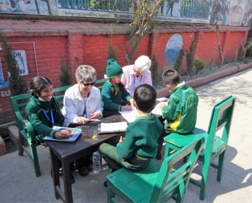 volunteer Paula Horner teaches english at St. Joseph School in Nepal