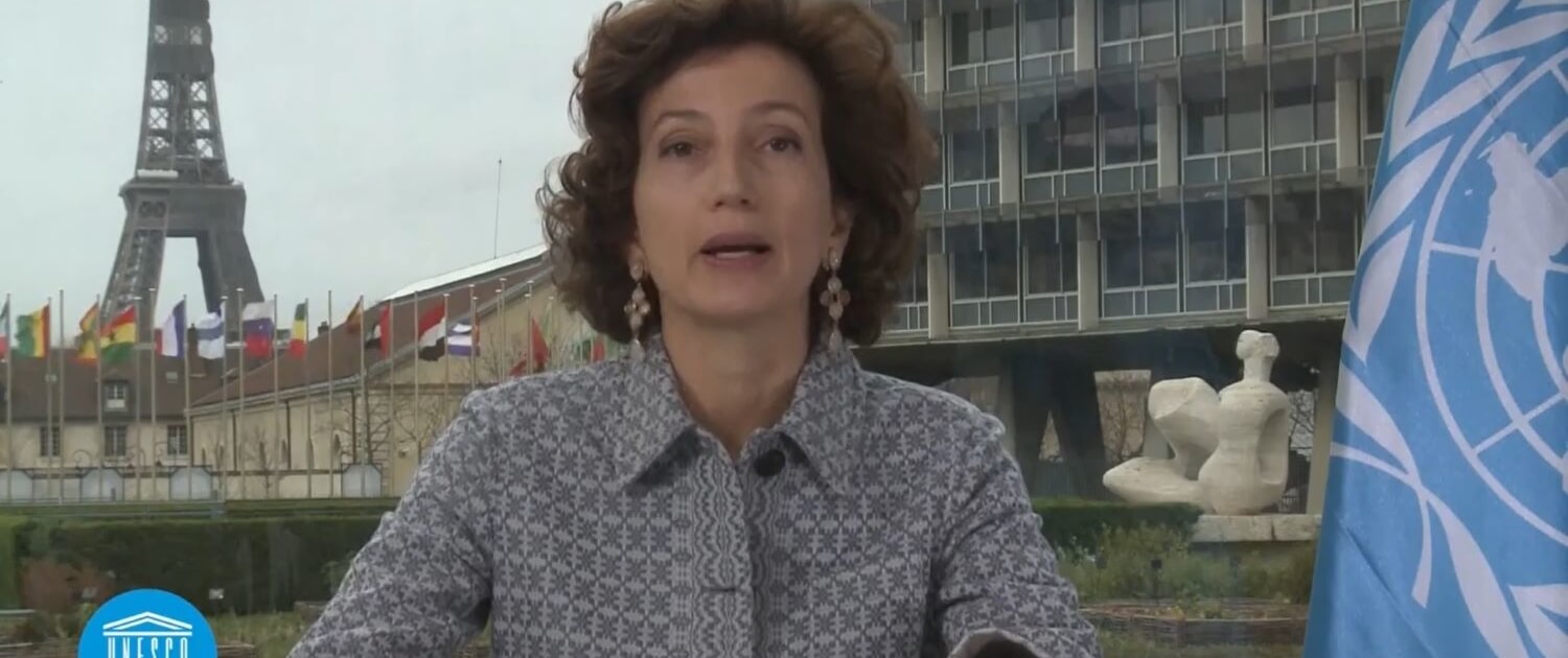 Audrey Azoulay, Director General of UNESCO, speaks on the International Day of Education Symposium.