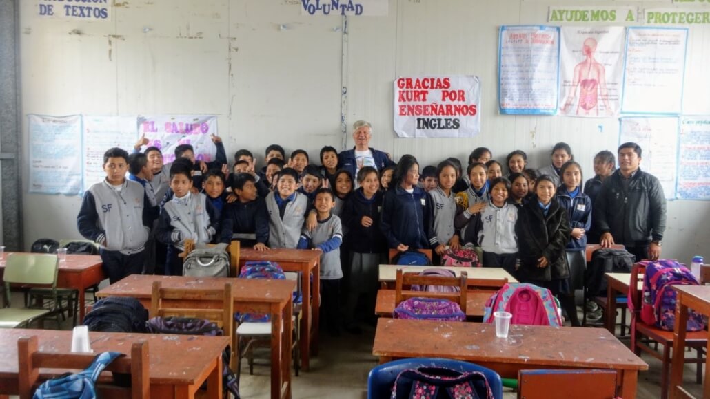 Volunteer Kurt Jaeger taught a sixth grade class in Peru.