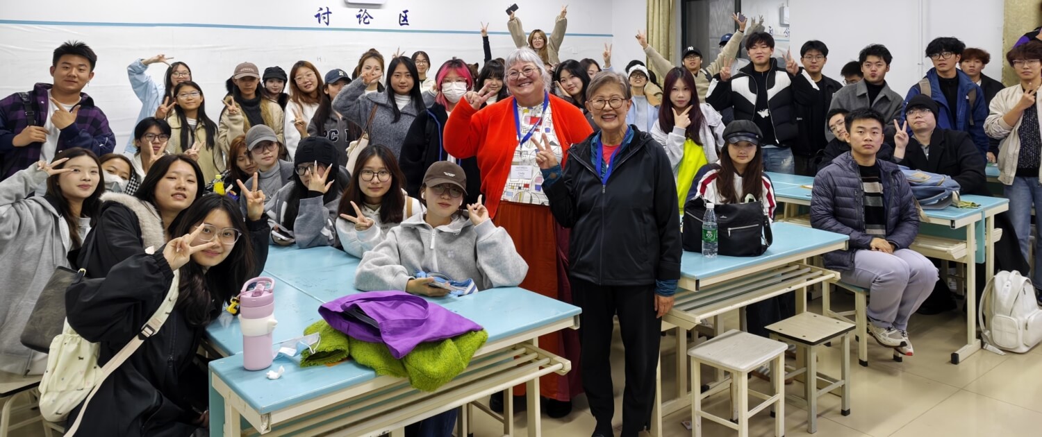 Cindy Hanson and Leonora Aenlle Teach Englisht to Chinese students at Xi'an International University