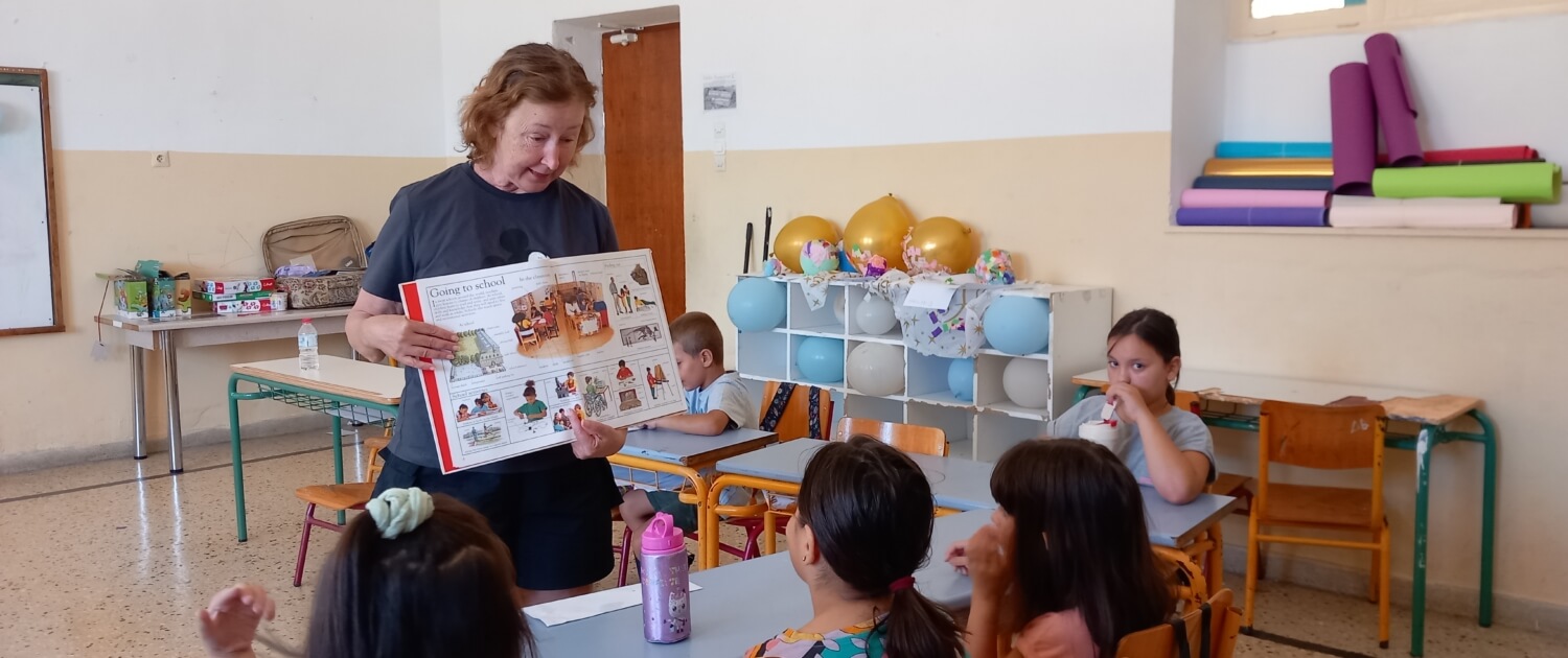 Volunteer Ana Chiacu teaching conversational English in Greece