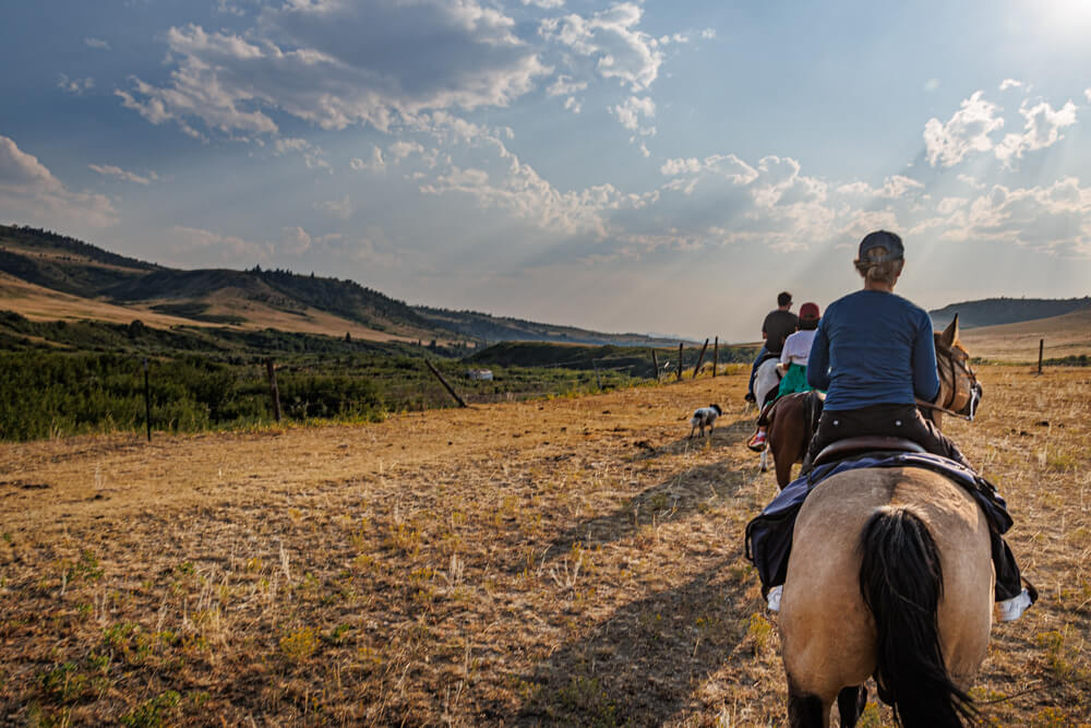 Volunteers horseback riding in Montana