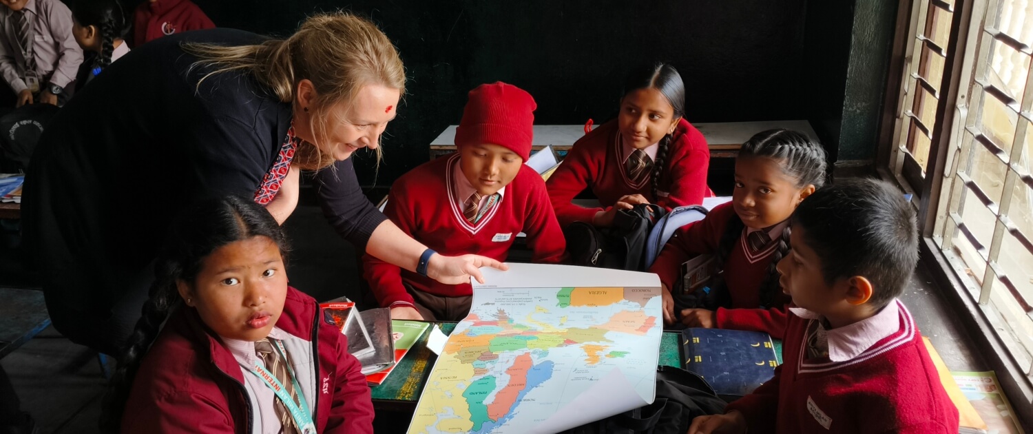 Volunteer Hanna Klett teaching at Anita Milan School
